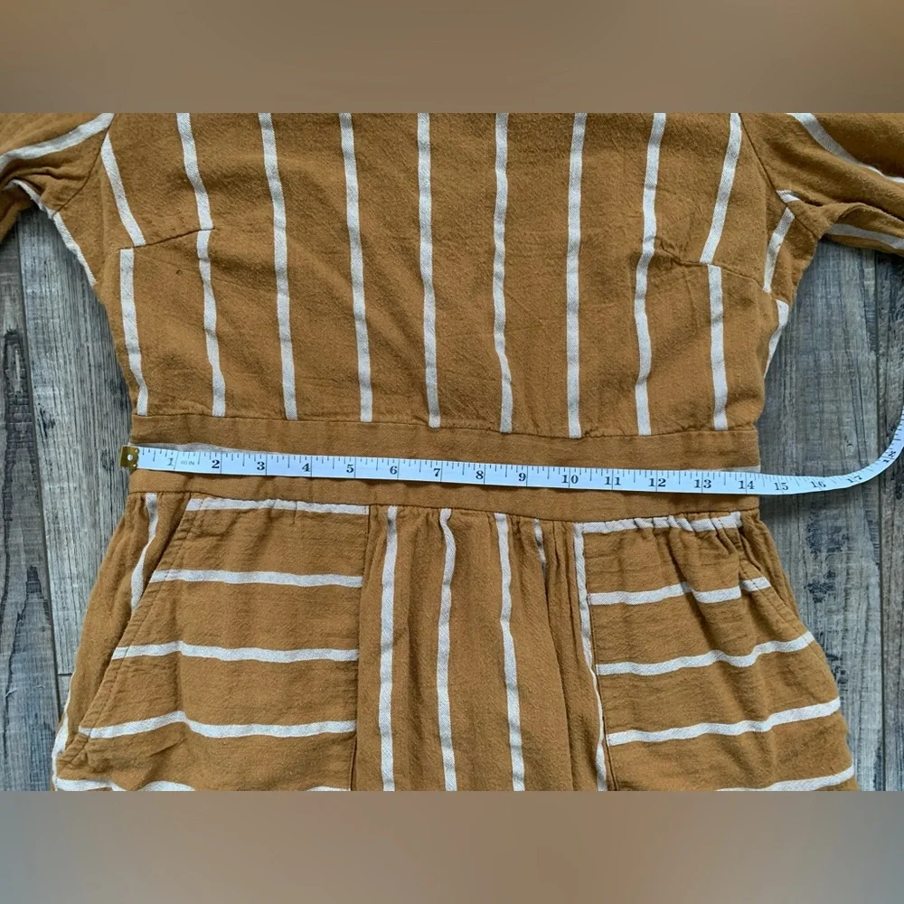✨SOLD✨Roolee Cotton Mustard Yellow/Striped 3/4 Sleeve Dress with Pockets Small - Picture 5 of 12
